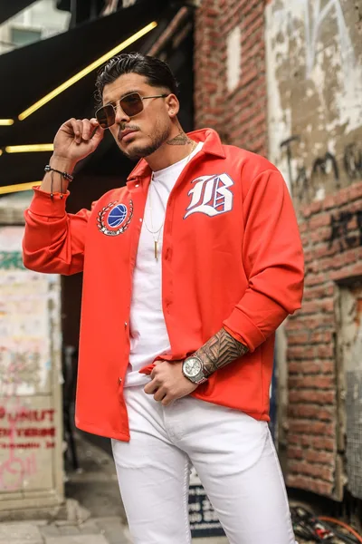 Men's Orange Button-Up Shirt