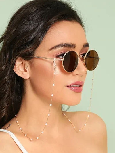سلسلة نظارات باللون الذهبي مزينة بلؤلؤ صناعي - 3252
